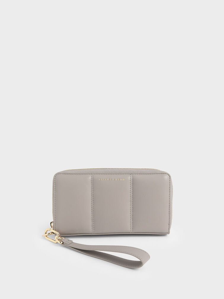 Mini Zip Around Quilted Tassel Wallet, Sand, hi-res