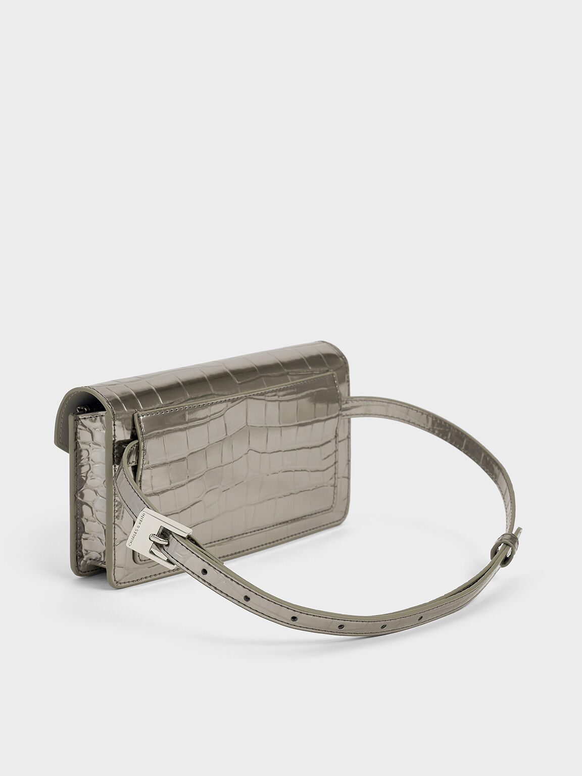 Pewter Samantha Metallic Croc-Effect Chain-Embellished