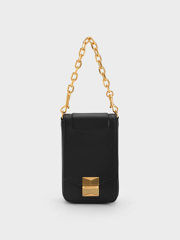 Kalinda Metallic Accent Phone Pouch, Black, hi-res