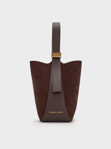 Edna Recycled Suede Bucket Bag, Espresso Brown, hi-res
