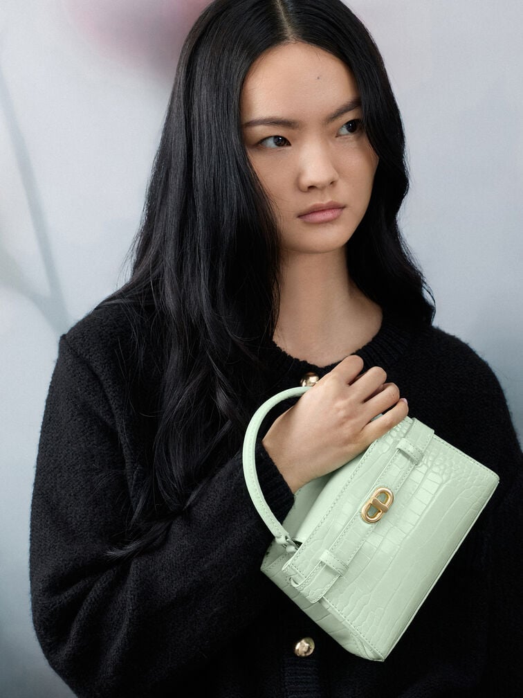 Aubrielle Croc-Effect Top Handle Bag, Mint Green, hi-res