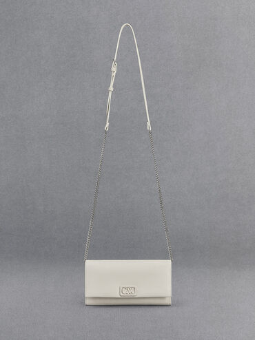 Leather Chain-Strap Wallet, White, hi-res