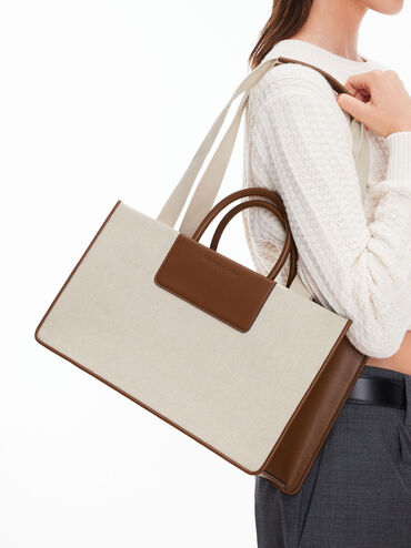 Astra Canvas Tote Bag, Chocolate, hi-res