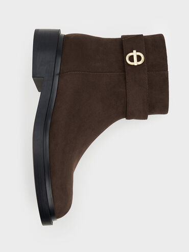 Faux Suede Metallic-Accent Ankle Boots, Brown, hi-res