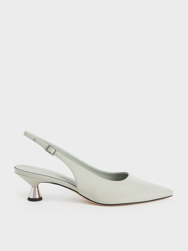 Patent Spool Heel Slingback Pumps, Sage Green, hi-res