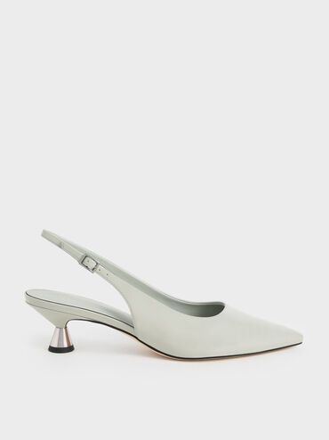Patent Spool Heel Slingback Pumps, Sage Green, hi-res