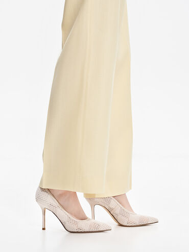 Mesh Woven Pointed-Toe Pumps, Cream, hi-res