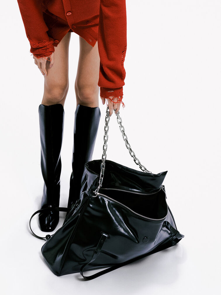 Andromeda Chunky-Chain Trapeze XL Tote Bag, Noir, hi-res
