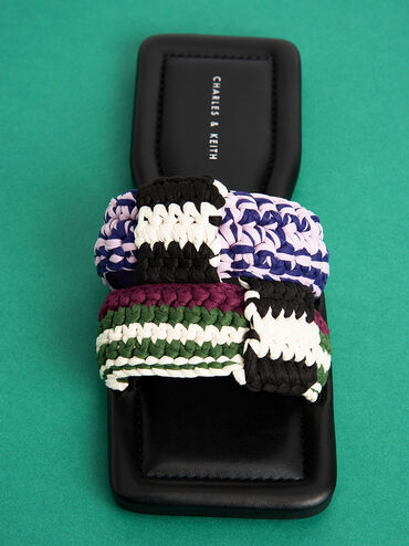 Knitted Interwoven Strap Slides, Multi, hi-res