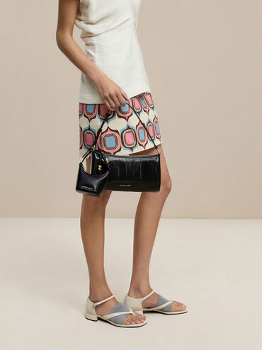 Augustine Eel-Effect Sculptural-Detail Shoulder Bag, Black, hi-res