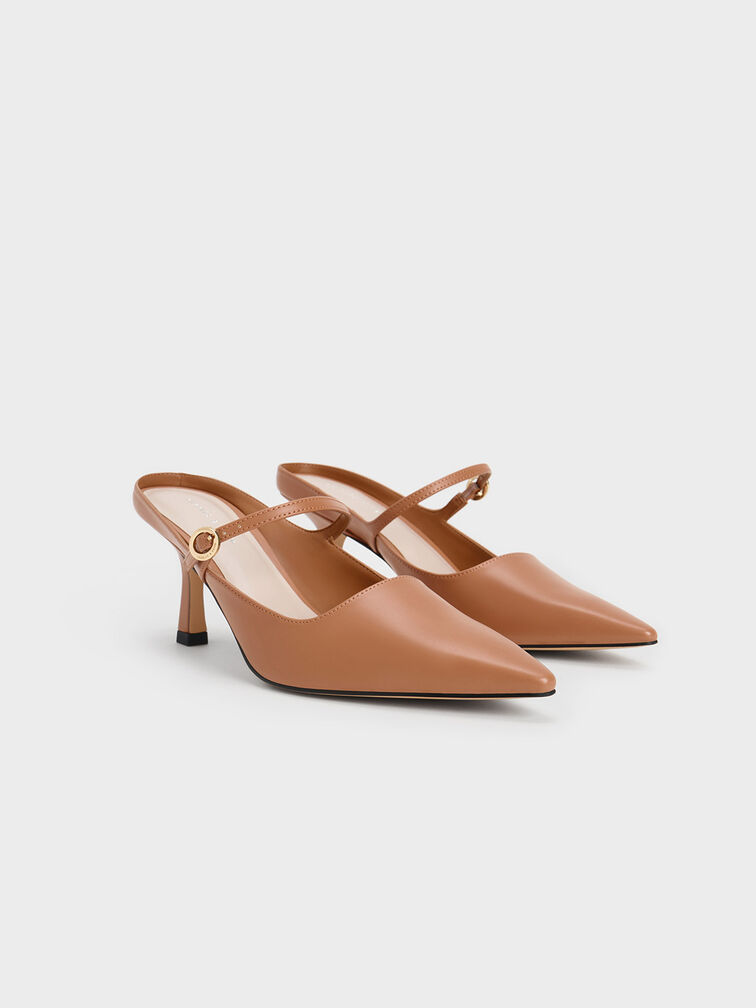Mary Jane Heeled Mules, Caramel, hi-res