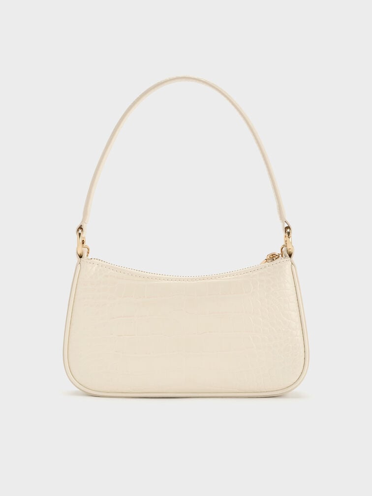 Elspeth Croc-Effect Chain-Link Shoulder Bag, Cream Croco, hi-res