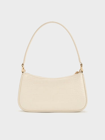 Elspeth Croc-Effect Chain-Link Shoulder Bag, Cream Croco, hi-res