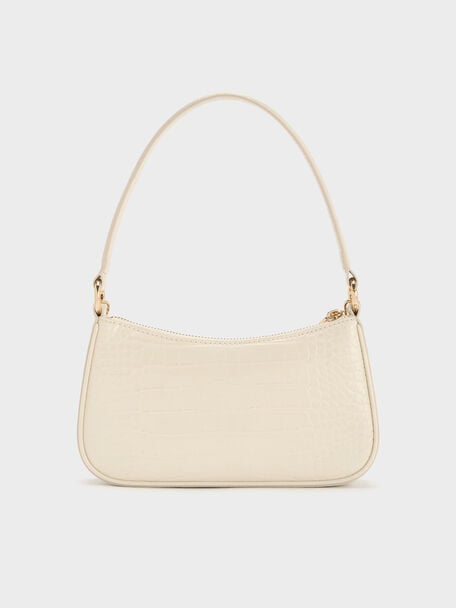 Elspeth Croc-Effect Chain-Link Shoulder Bag, Cream Croco, hi-res