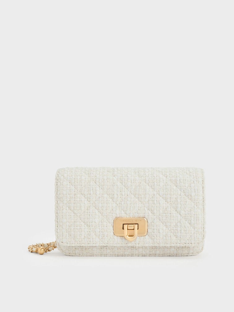 Cressida Tweed Push-Lock Clutch, Chalk, hi-res