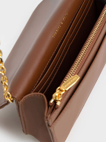 Paffuto Chain Handle Quilted Long Wallet, Chocolate, hi-res