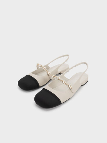 Beaded Flower Slingback Flats, Chalk, hi-res