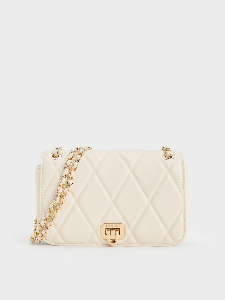 Arwen Diamond-Quilt Shoulder Bag, Cream, hi-res