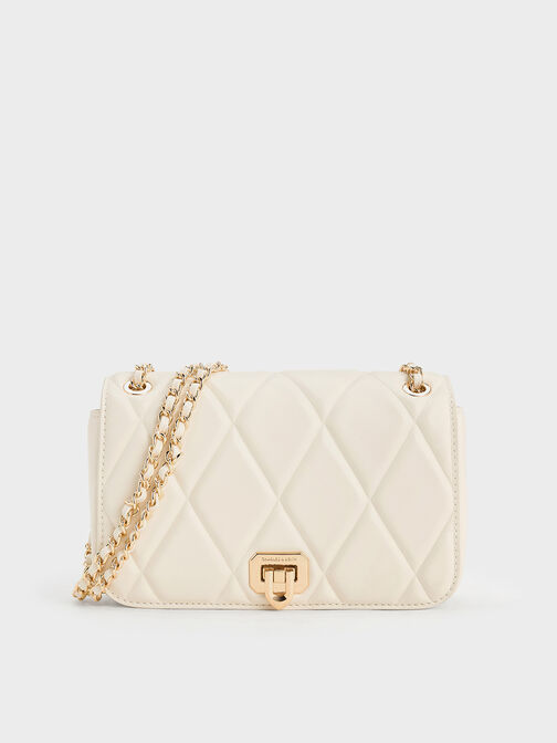 Arwen Diamond-Quilt Shoulder Bag, Cream, hi-res
