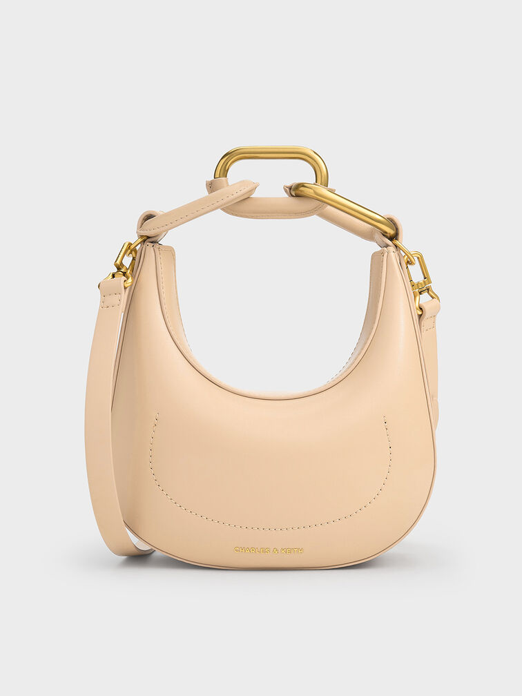 Mini Kora Chain-Link Moon Bag, Beige, hi-res
