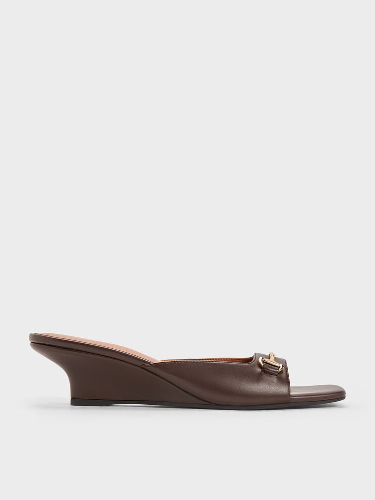 Erinna Metallc-Accent Wedge Mules, Dark Brown, hi-res