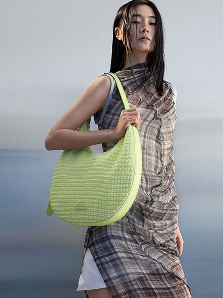Textured Crescent Hobo Bag, Zesty Green, hi-res