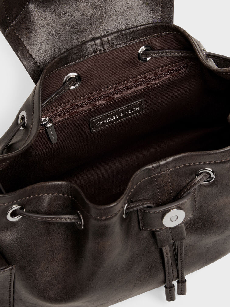 Noane Side-Pocket Bucket Bag, Dark Brown, hi-res