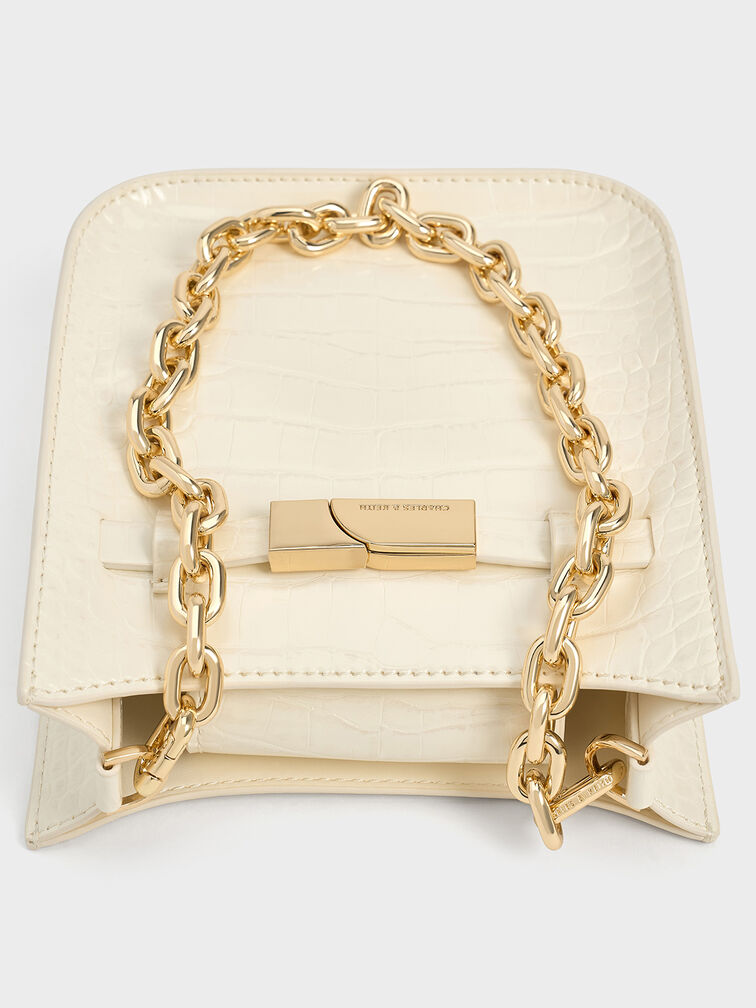 Aurelia Croc-Effect Metallic-Accent Crossbody Bag, Cream, hi-res