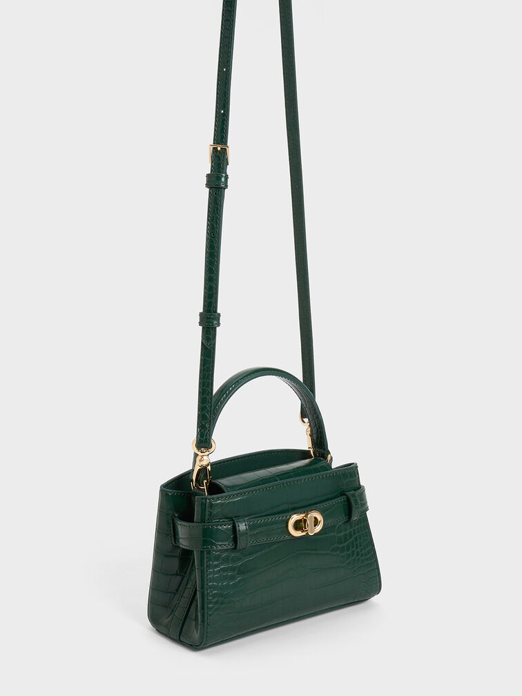 Aubrielle Croc-Effect Top Handle Bag, Dark Green, hi-res