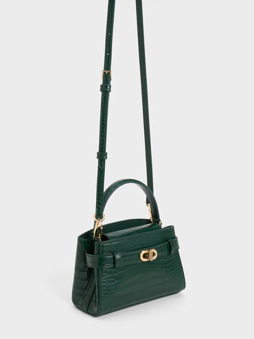 Aubrielle Croc-Effect Top Handle Bag, Dark Green, hi-res