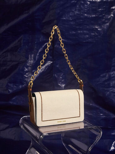 Astra Chain Handle Canvas Bag, Chocolate, hi-res