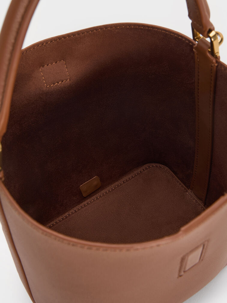 Gabine Leather Belted Top-Handle Bucket Bag, Chocolate, hi-res