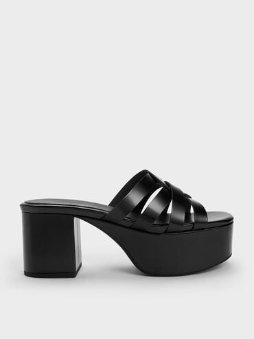 Interwoven Chunky Platform Mules, Black Box, hi-res