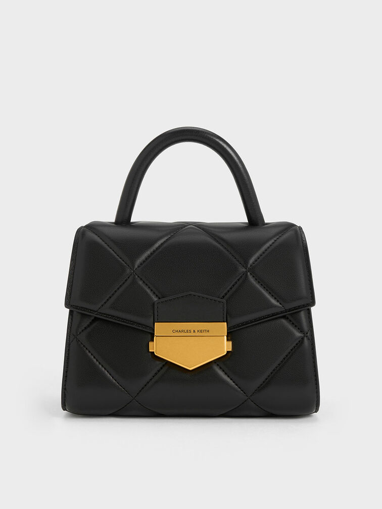 Black Vertigo Quilted Trapeze Top Handle Bag CHARLES & KEITH IN