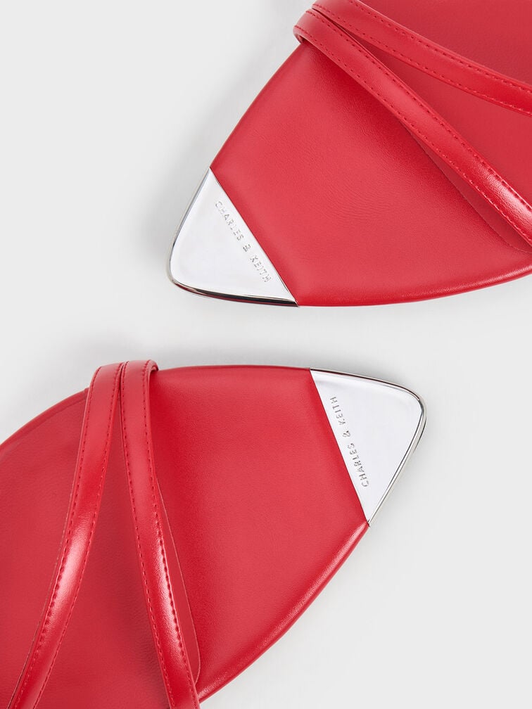 Metallic Cap Strappy Sandals, Red, hi-res