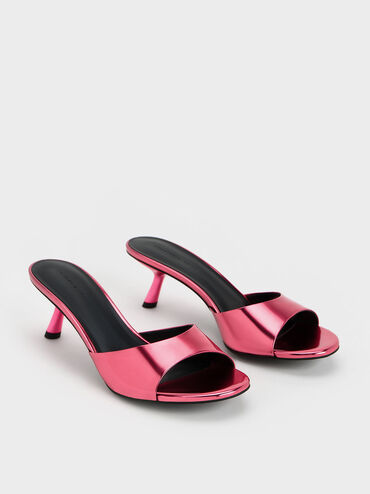 Metallic Slant Heel Mules, Fuchsia, hi-res