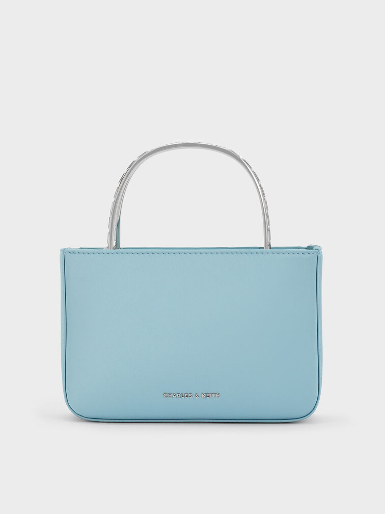 Jennis Satin Crystal Top Handle Bag, Sky Blue, hi-res