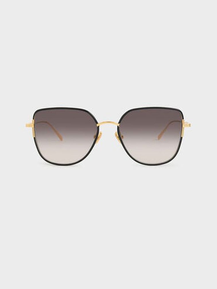 Seraphina Panelled Temples Butterfly Sunglasses, Black, hi-res