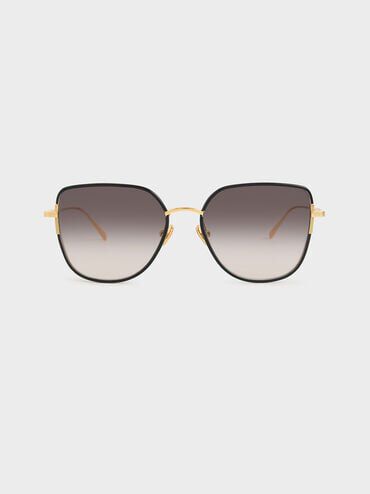 Seraphina Panelled Temples Butterfly Sunglasses, Black, hi-res