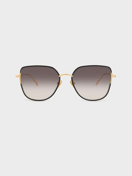 Seraphina Panelled Temples Butterfly Sunglasses, Black, hi-res