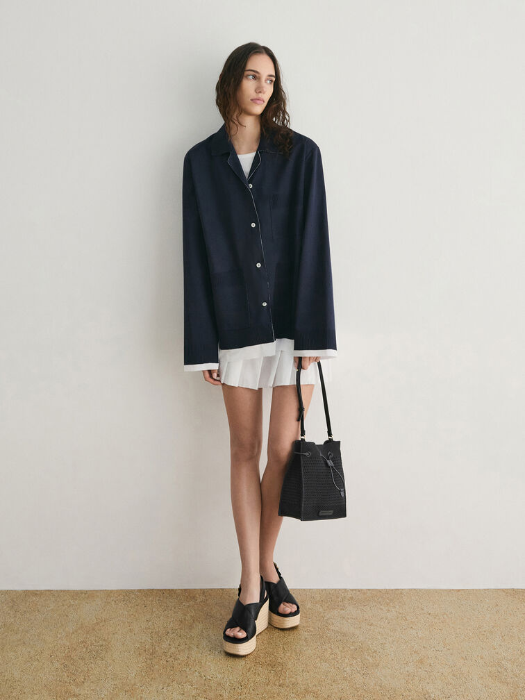 Ida Knitted Bucket Bag, Black, hi-res