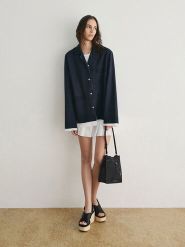 Ida Knitted Bucket Bag, Black, hi-res