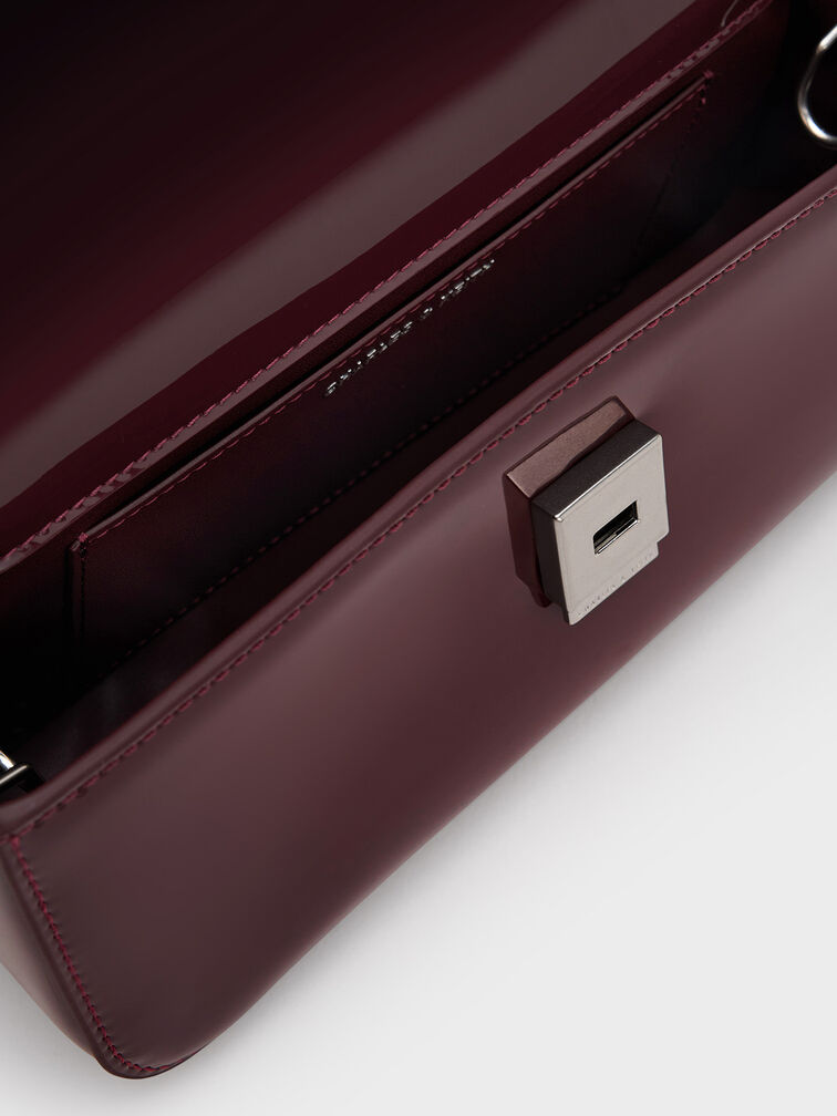 Patent Chain-Handle Shoulder Bag, Burgundy, hi-res