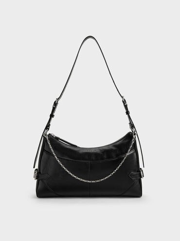 Antonella Chain-Strap Side-Buckle Shoulder Bag, Noir, hi-res