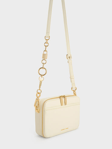 Lock & Key Chain Handle Bag, Cream, hi-res