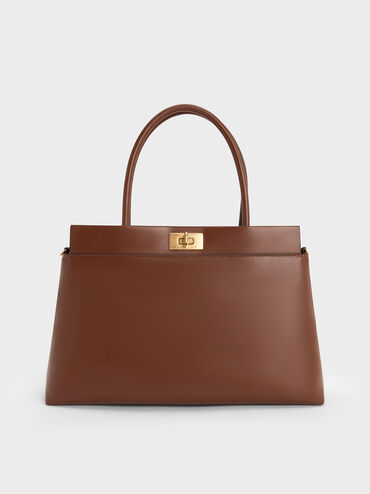 Lennie Top Handle Satchel Bag, Dark Brown, hi-res