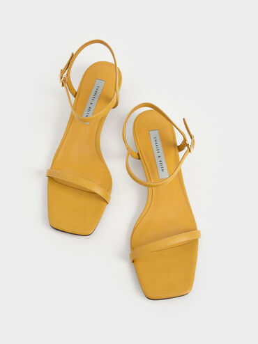 Sculptural Heel Ankle Strap Sandals, Mustard, hi-res