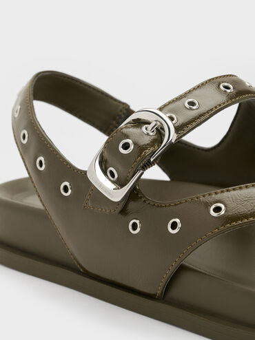 Grommet Thong Slingback Sandals, Olive, hi-res