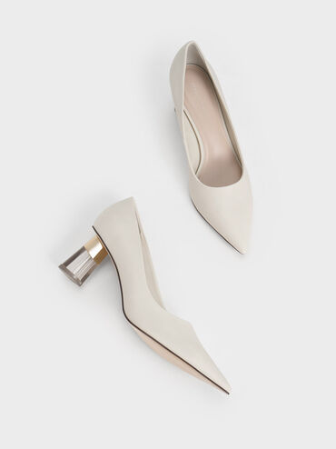 Oleana Metallic-Accent Clear Heel Pumps, Chalk, hi-res