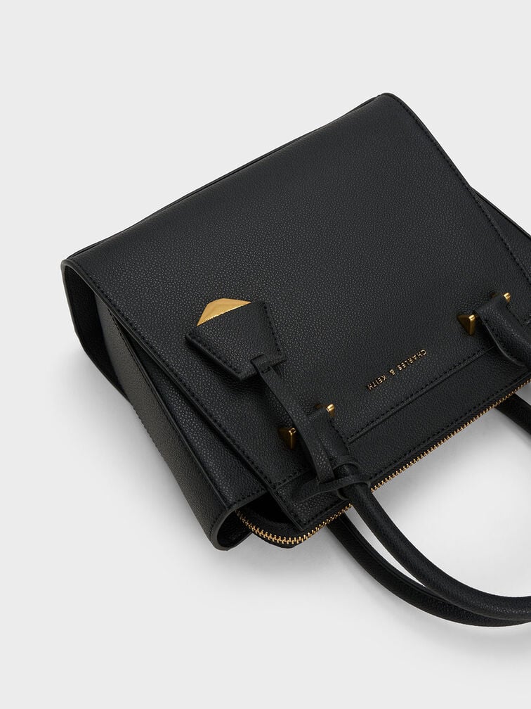 Harper Geometric Top Handle Bag, Black, hi-res